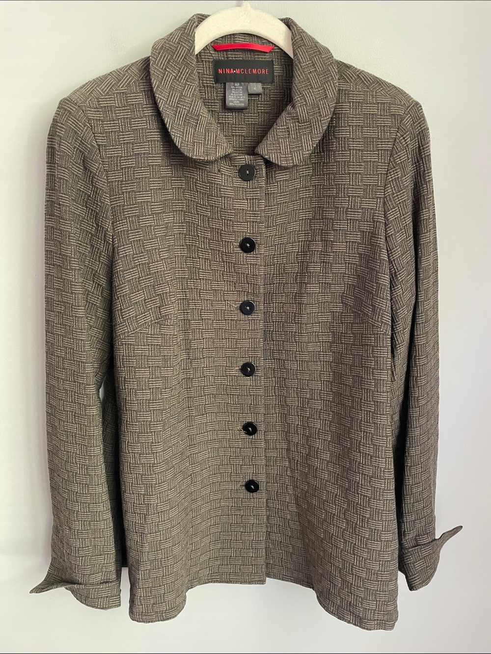 Nina Mclemore Women's Taupe Textured Cotton Blend Button-Front Blazer Size 4